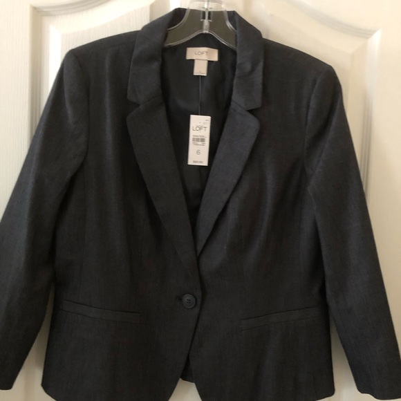 Ann Taylor Loft 1 Button Lined Gray Blazer Size 6 - Picture 2 of 7
